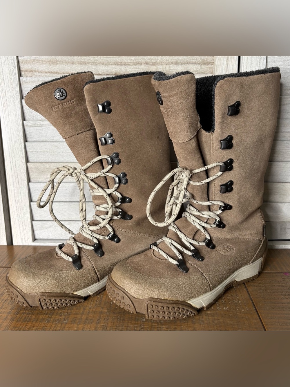 Icebug Eir-L Woolpower Merino Wool Suede Tall Winter Boots Beige Size 6.5